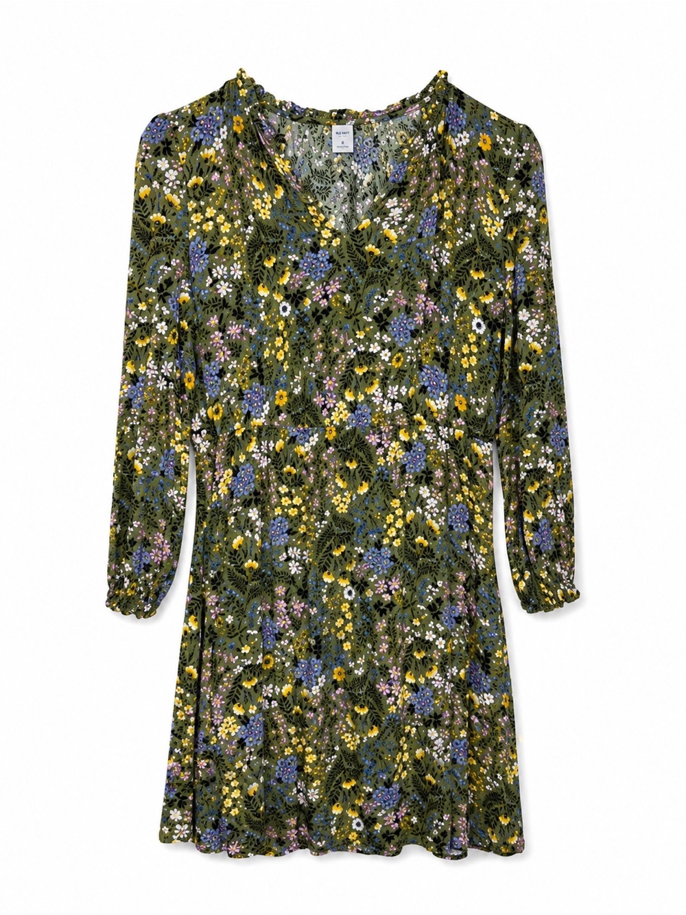 Old Navy Green Floral Long Sleeve Rayon Mini Dress Size M